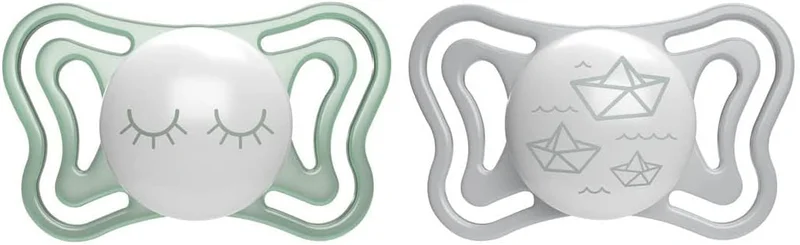 شيكو Chicco PhysioForma® Light Silicone Soother 16-36m 2Pcs, Glow/Lumi (Mixed: CLOSED EYES - BOATS)